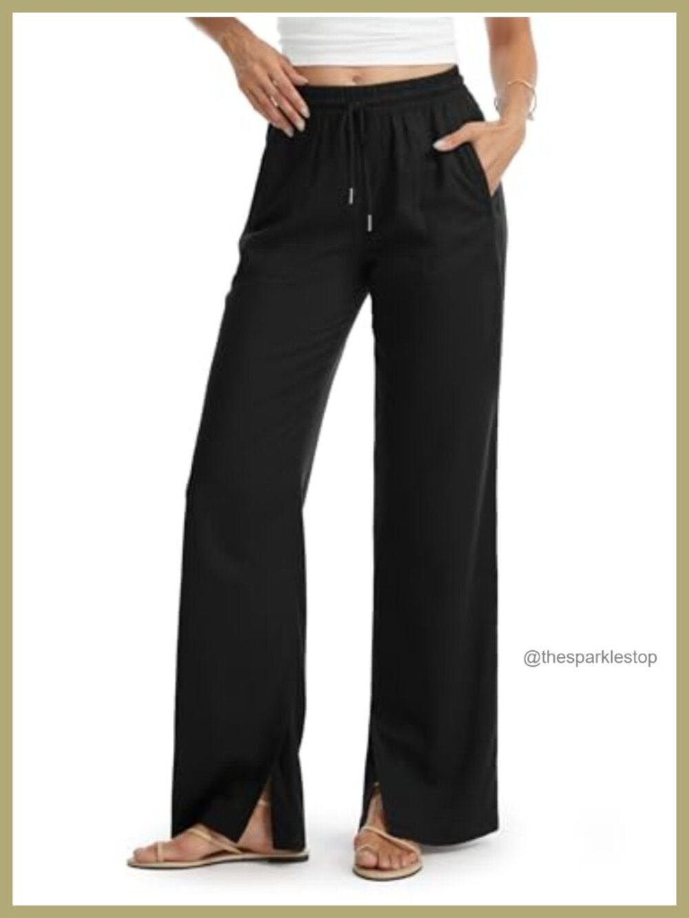 Tall Linen Blend Wide Leg Palazzo Pants Side Slit Pockets Beach